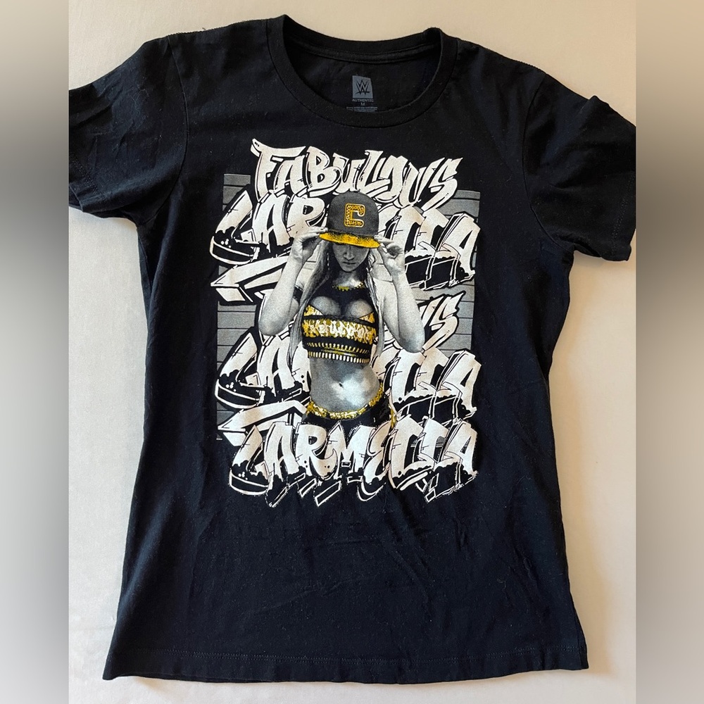 World Wrestling Carmella Graphic Tee with Yellow and White Design